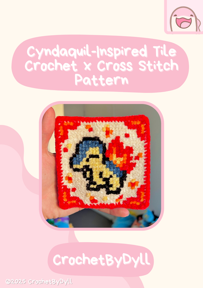 Cyndaquil-Inspired Fire-Type Crochet x Cross-Stitch Tile Pattern