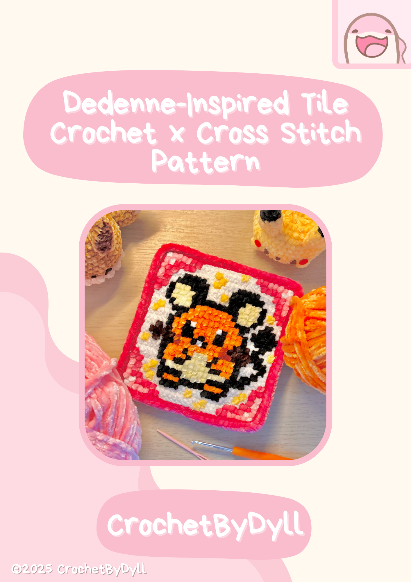 Dedenne-Inspired Crochet x Cross-Stitch Tile Pattern