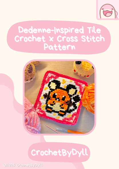 Dedenne-Inspired Crochet x Cross-Stitch Tile Pattern