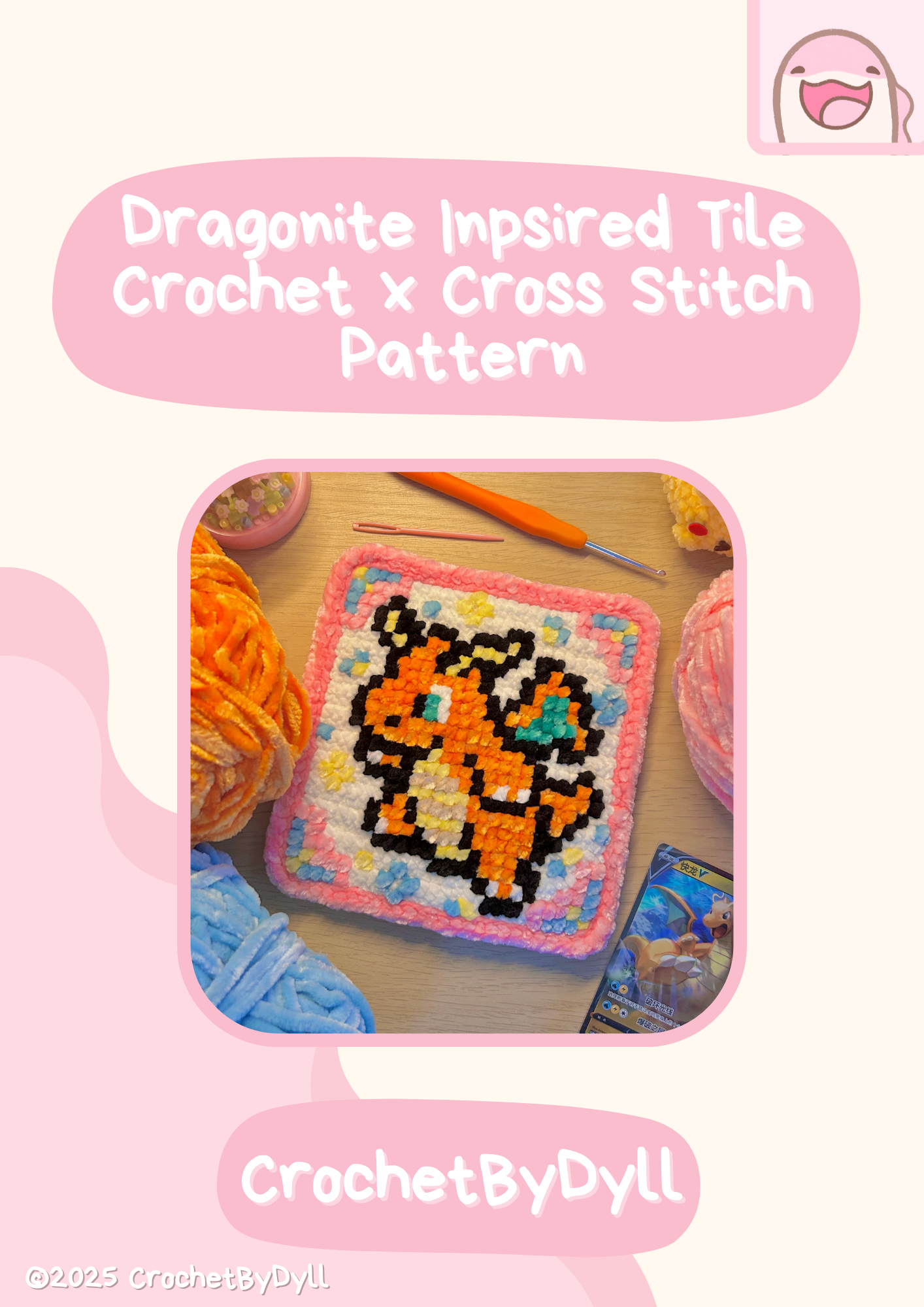 Dragonite-Inspired Crochet x Cross-Stitch Tile Pattern