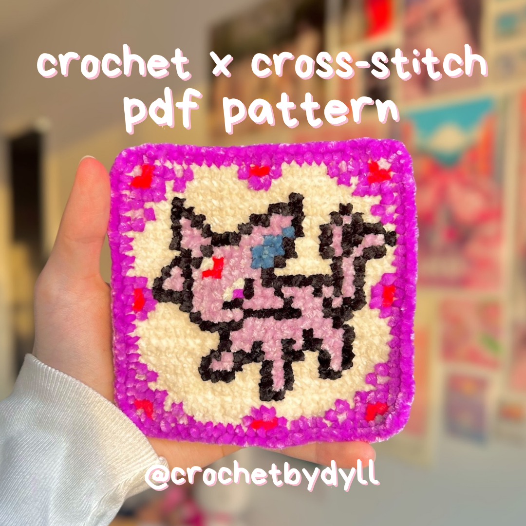 Psychic-Type Evolution Crochet x Cross-Stitch Tile Pattern (Espeon-Inspired)