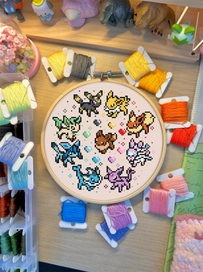 Eeveelution-Inspired Cross Stitch PDF Pattern – Colourful Evolution Creature Design