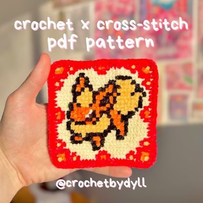 Fire-Type Evolution Crochet x Cross-Stitch Tile Pattern (Flareon-Inspired)