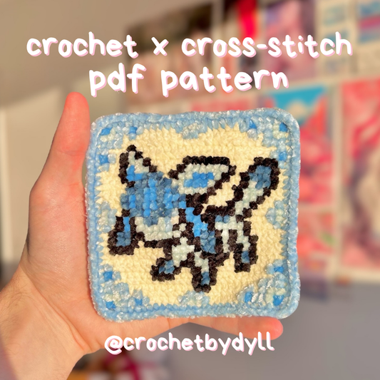Ice-Type Evolution Crochet x Cross-Stitch Tile Pattern (Glaceon-Inspired)