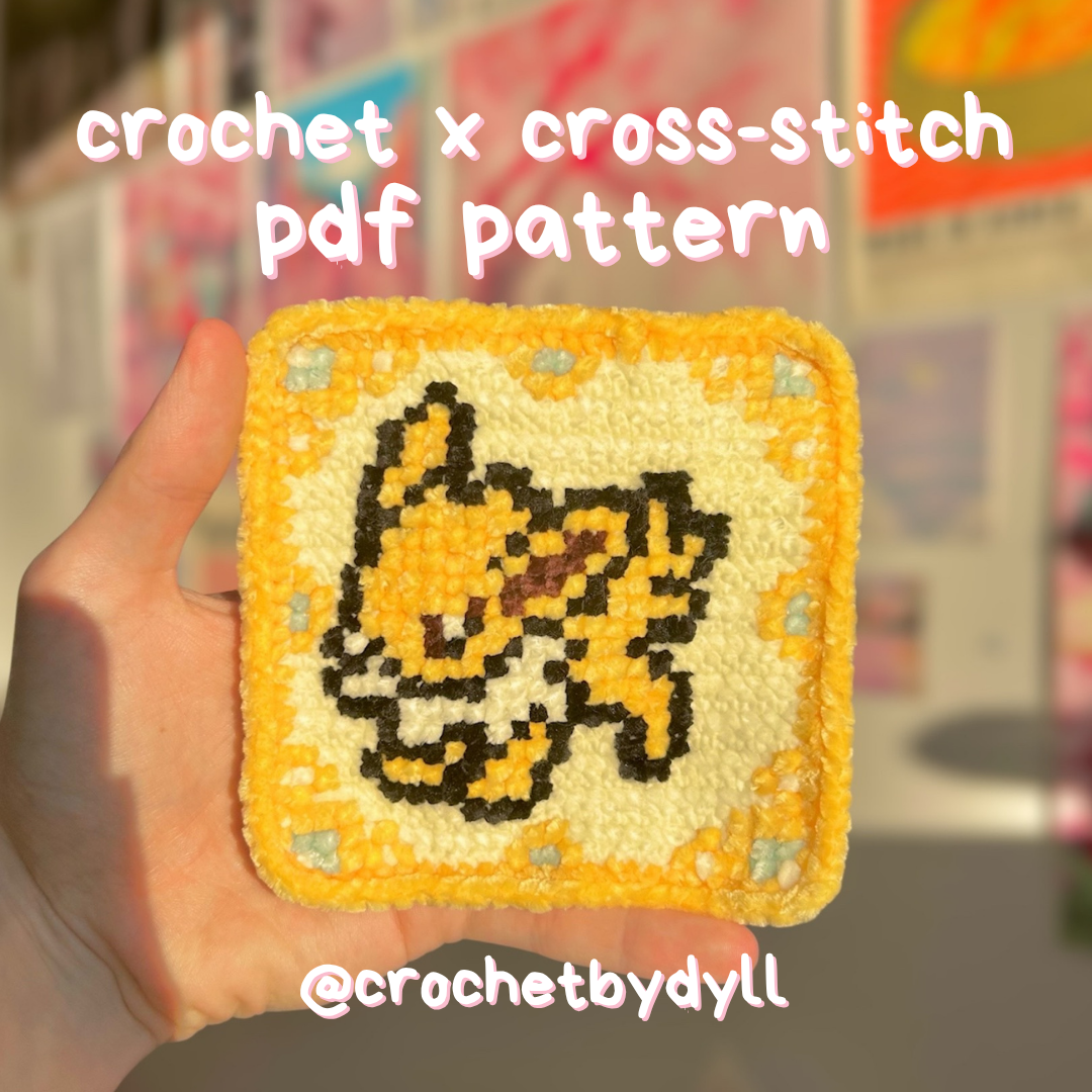 Electric-Type Evolution Crochet x Cross-Stitch Tile Pattern (Jolteon-Inspired)