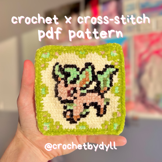 Grass-Type Evolution Crochet x Cross-Stitch Tile Pattern (Leafeon-Inspired)