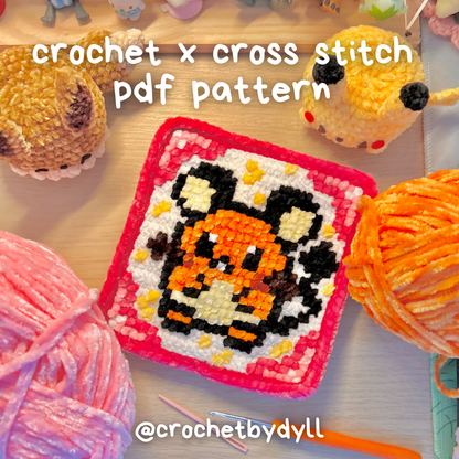 Dedenne-Inspired Crochet x Cross-Stitch Tile Pattern