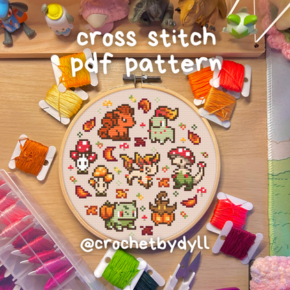 Fall Pokémon-Inspired Cross Stitch Pattern – Cosy Seasonal Game-Themed Design