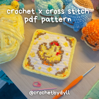 Stardew Gold Chicken Crochet x Cross Stitch Pattern - PixelStitch