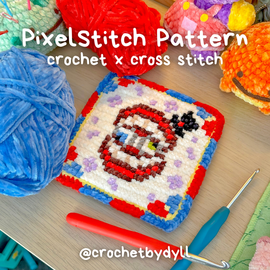Caine-Inspired Crochet x Cross Stitch Pattern - The Amazing Digital Circus Fan Art PixelStitch Pattern
