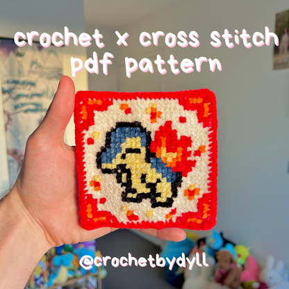 Cyndaquil-Inspired Fire-Type Crochet x Cross-Stitch Tile Pattern