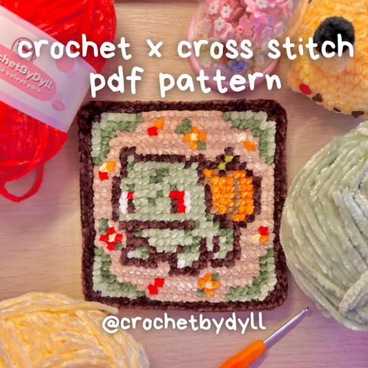 Pumpkasaur Crochet x Cross-Stitch Pattern (Bulbasaur-Inspired)