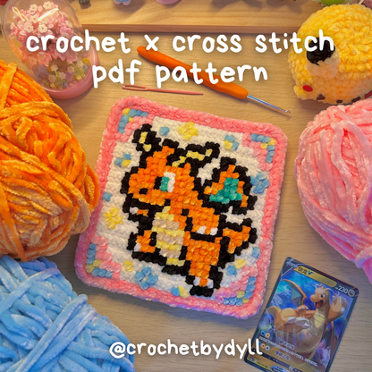 Dragonite-Inspired Crochet x Cross-Stitch Tile Pattern