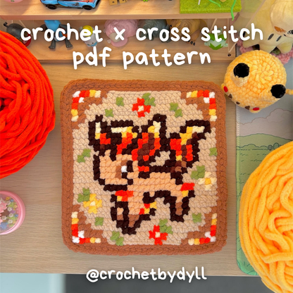 Fall Leafeon-Inspired Crochet x Cross-Stitch Pattern