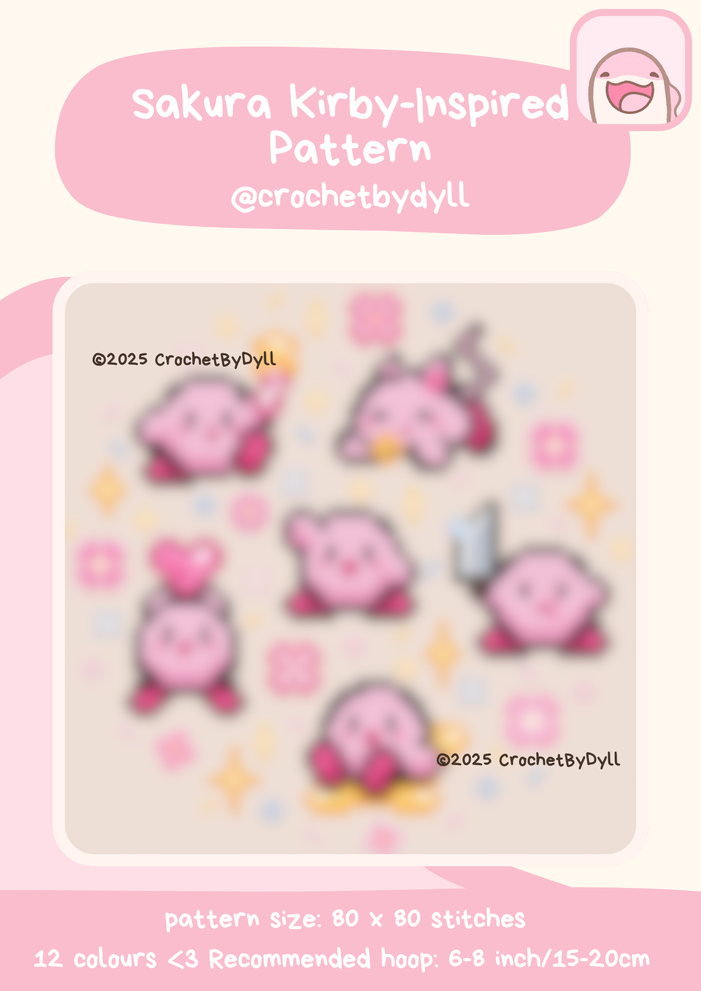 Sakura Kirby-Inspired Cross Stitch Pattern - Cosy Pastel Pixel Design