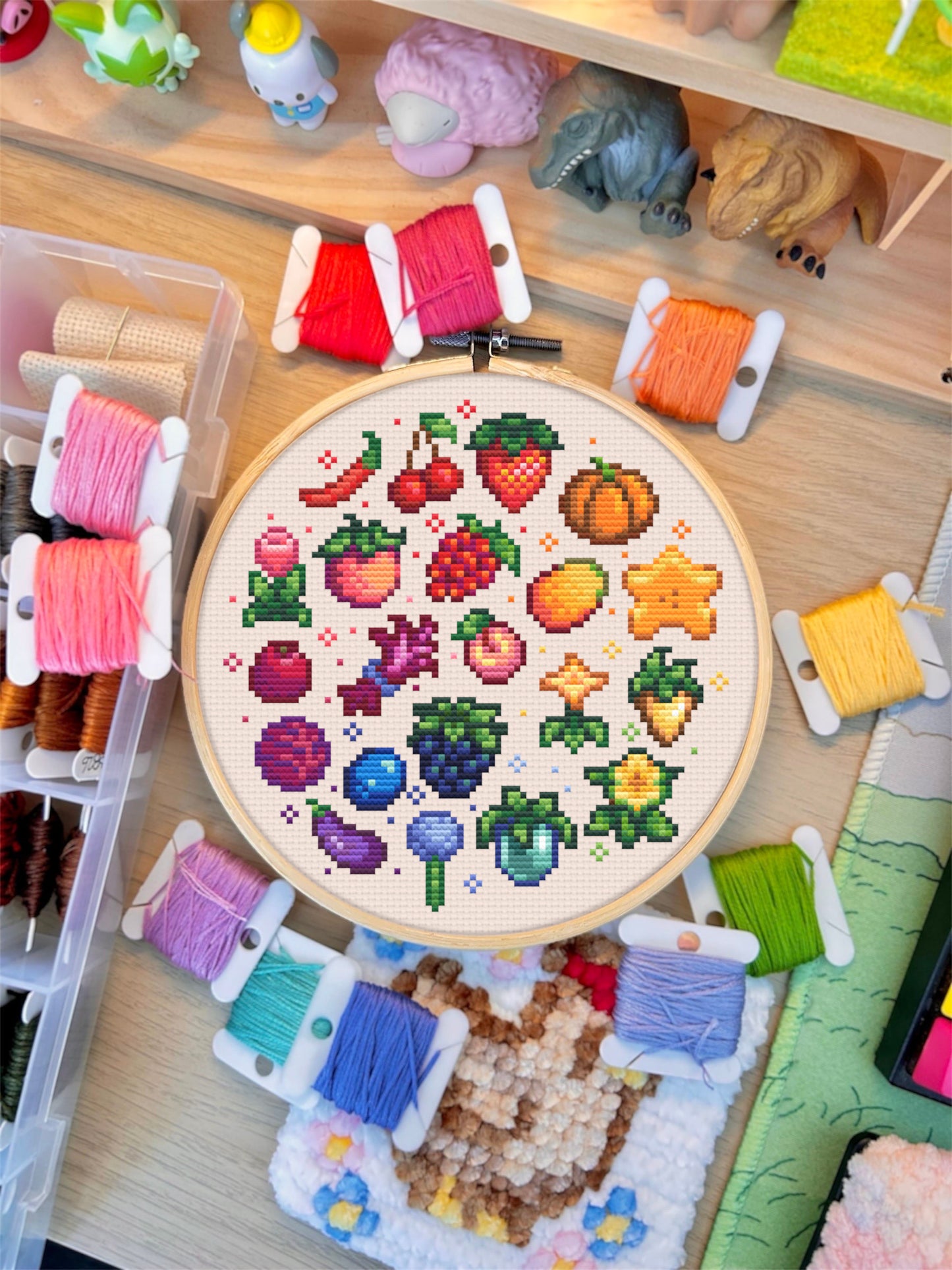 Stardew Valley Rainbow Crop Cross Stitch PDF Pattern – Colourful Fruit and Flower Design