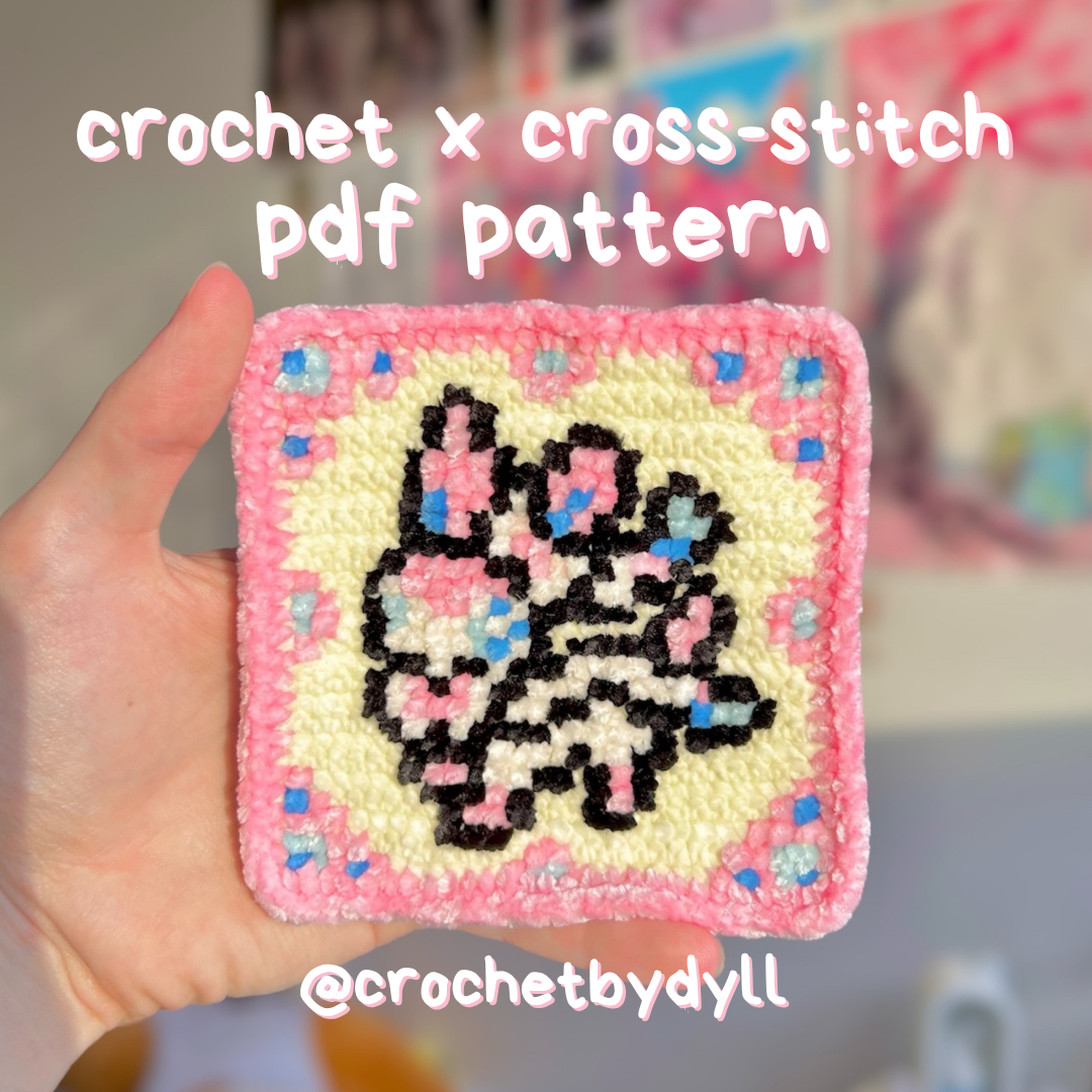 Fairy-Type Evolution Crochet x Cross-Stitch Tile Pattern (Sylveon-Inspired)