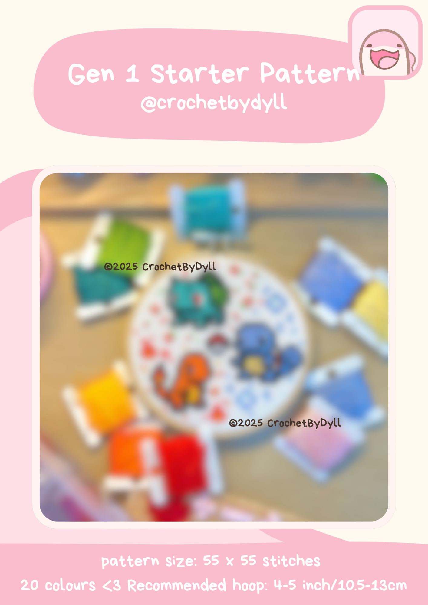 Gen 1 Starter Pokémon-Inspired Cross Stitch Pattern – PDF Download