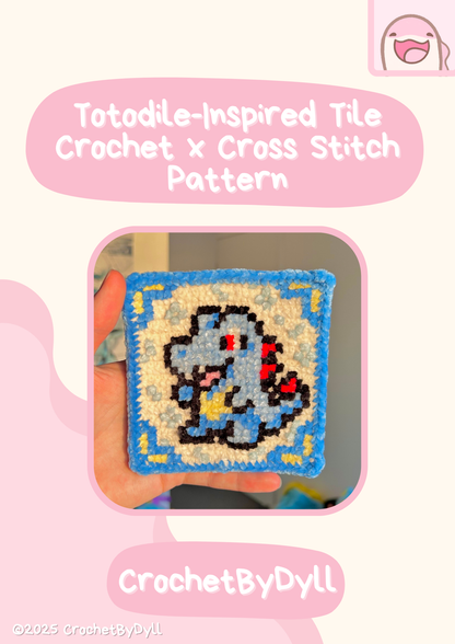 Totodile-Inspired Water-Type Crochet x Cross-Stitch Pattern