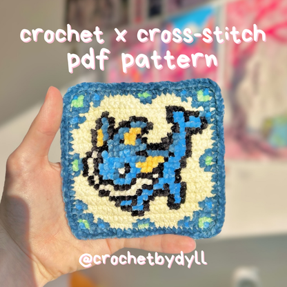 Water-Type Evolution Crochet x Cross-Stitch Tile Pattern (Vaporeon-Inspired)